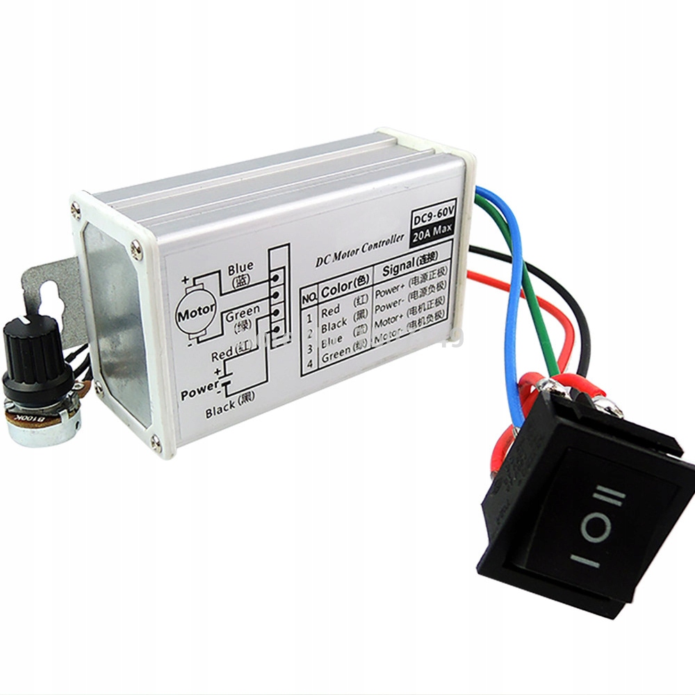 

Regulator Obrotów Silnika DC 20A 10-60V Skuter Pwm