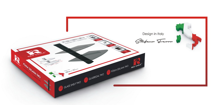 PODWÓJNA SZKLANA PÓŁKA ŚCIENNA POD TV RTV TUNER Model RedEagle