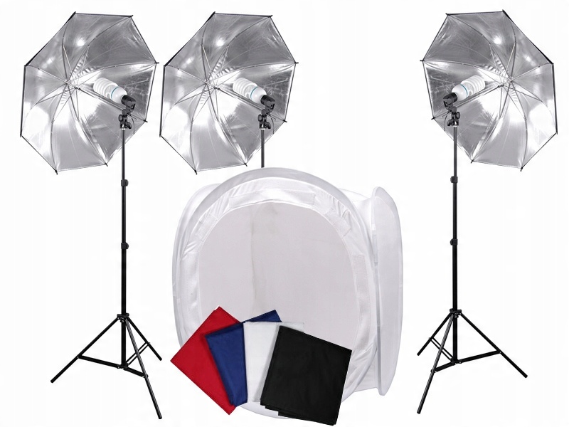 

Zestaw Bezcieniowy 3x400W Namiot 100 cm Statywy