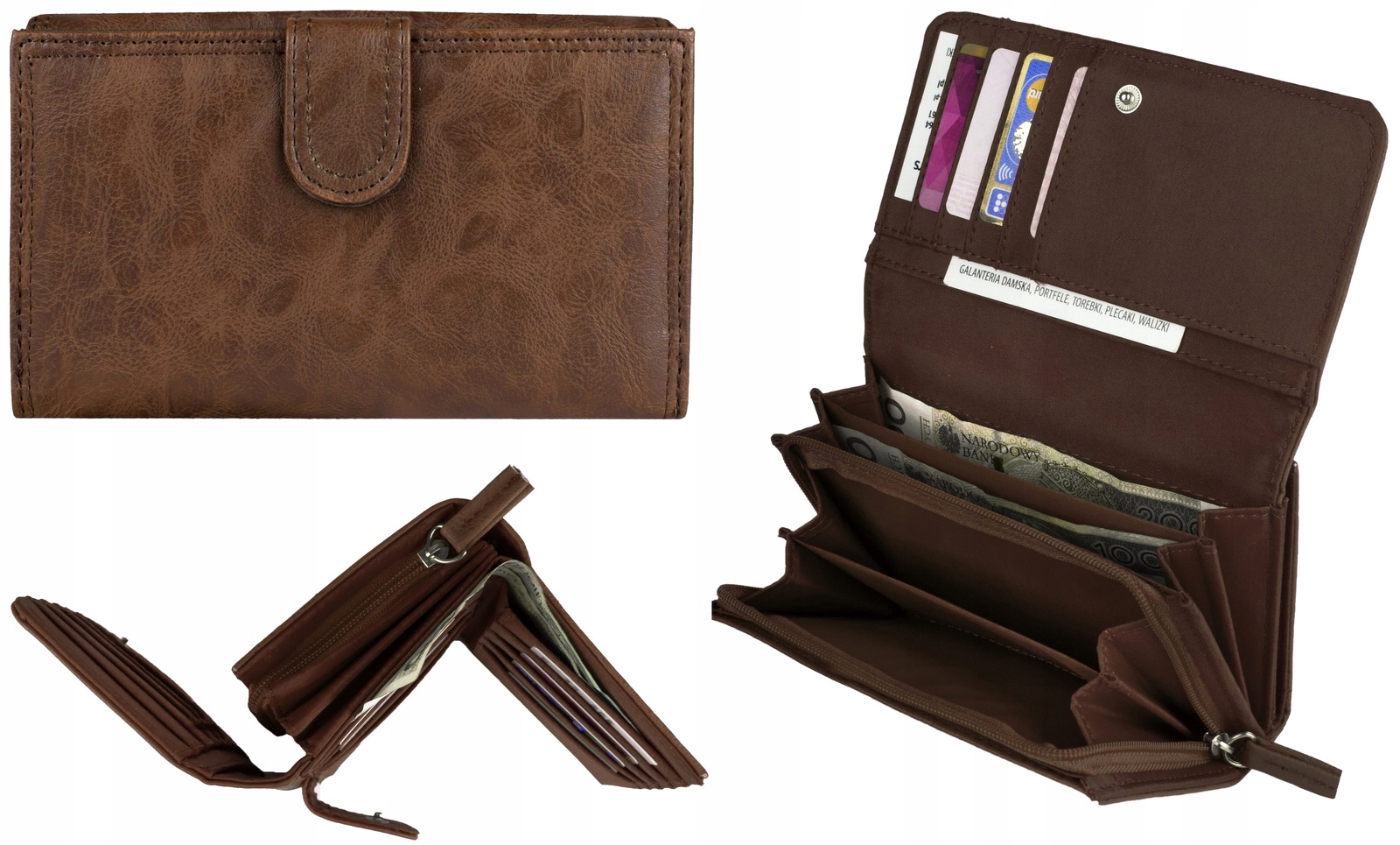 PORTFEL DAMSKI Portmonetka KOPERTÓWKA BRĄZOWY PS42 Model maly portfel damski