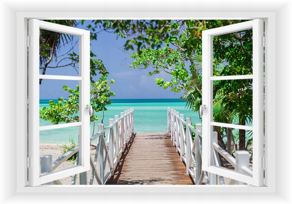 

Fototapeta Okno 3D Most Pomost Palmy Ocean 150x100