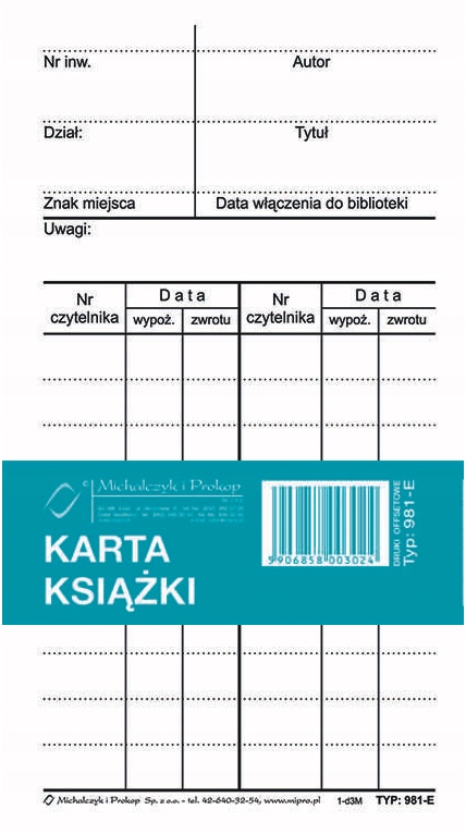 

Karta Książki Michalczyk offset 50 kart A6 981-E