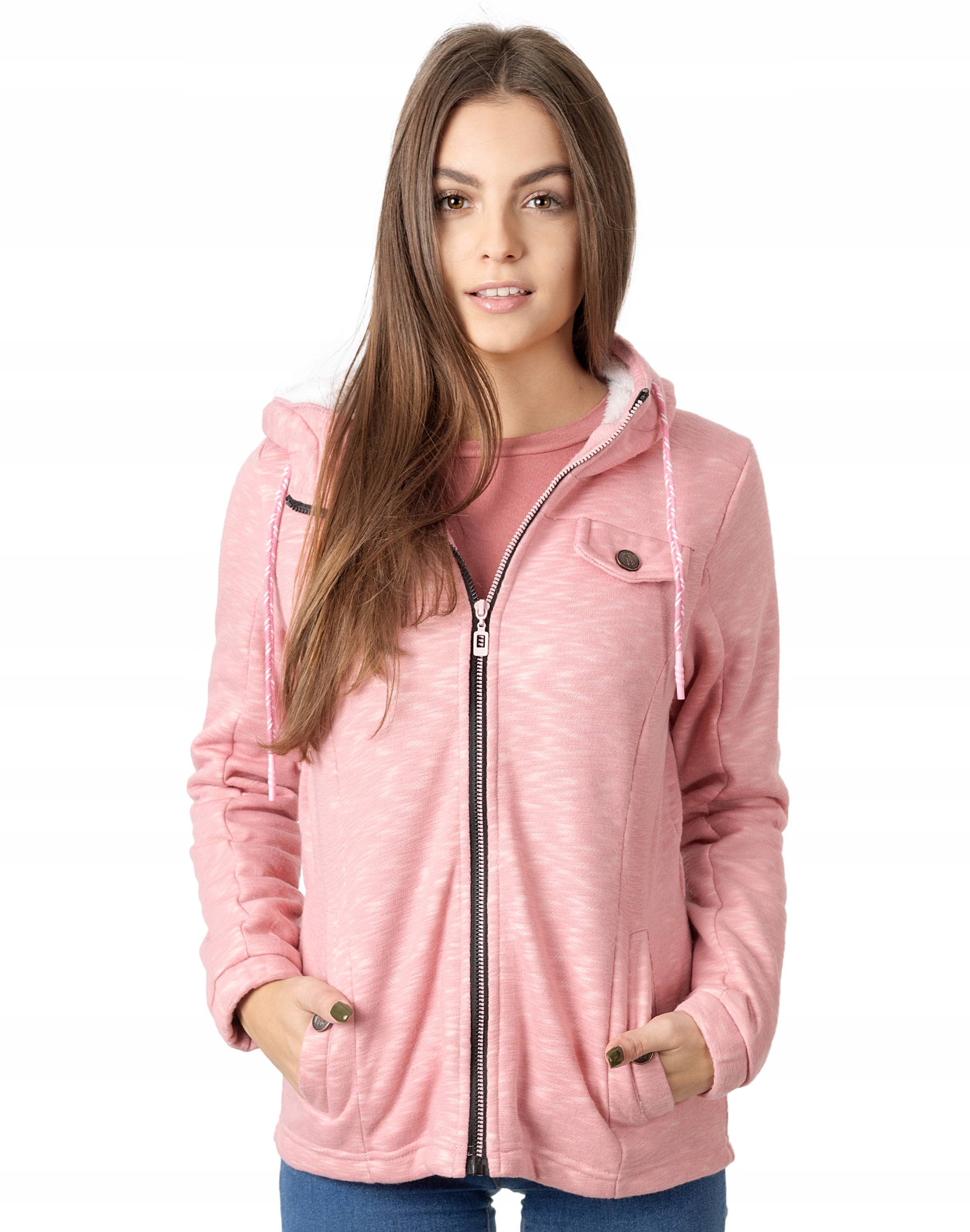 

Bluza Damska Ocieplana Futerkiem 57868 r XL różowa