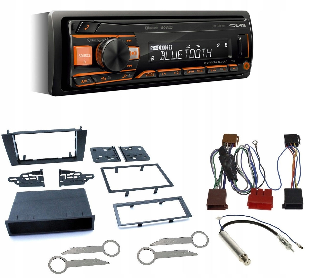 Automobilové rádio Alpine UTE-200BT Usb Bluetooth Audi A4 B5 do roku 2001 rámček