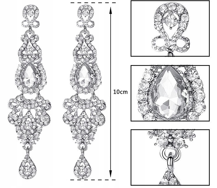 KOLCZYKI SREBRNE Z CYRKONIAMI, DŁUGIE, EFEKTOWNE Materiał Posrebrzany