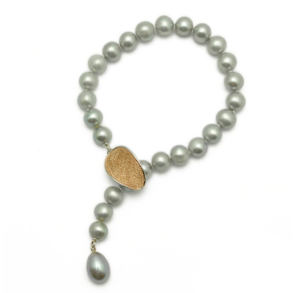 Stříbrný Náramek Z Šedých Perel – Nastavitelný