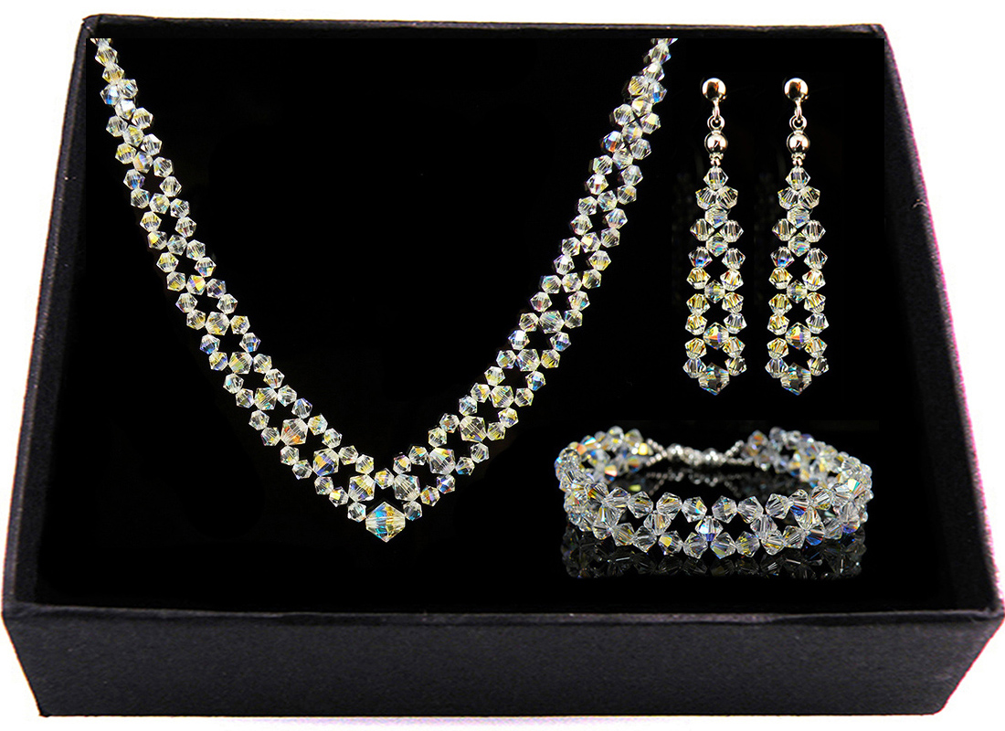 

Komplet ślubny kryształy Swarovski opalizujący Ab