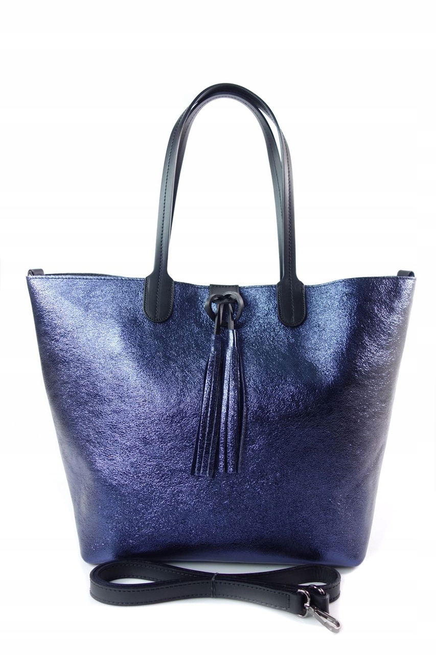 

Duży Shopper XXL Pojemna Włoska Vera Pelle Frędzel
