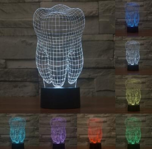 Lampka Nocna LED 3D 7 kolorów ZĄB DENTYSTA PREZENT Zasilanie sieciowe