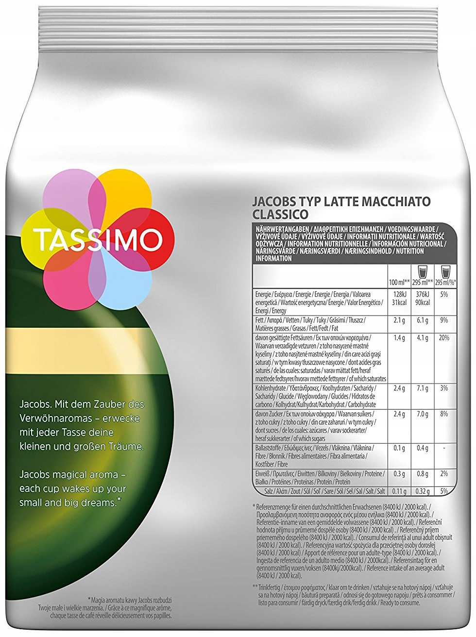 Капсулы Tassimo Jacobs Latte Macchiato Classico 8 Количество штук в упаковке 16 шт.