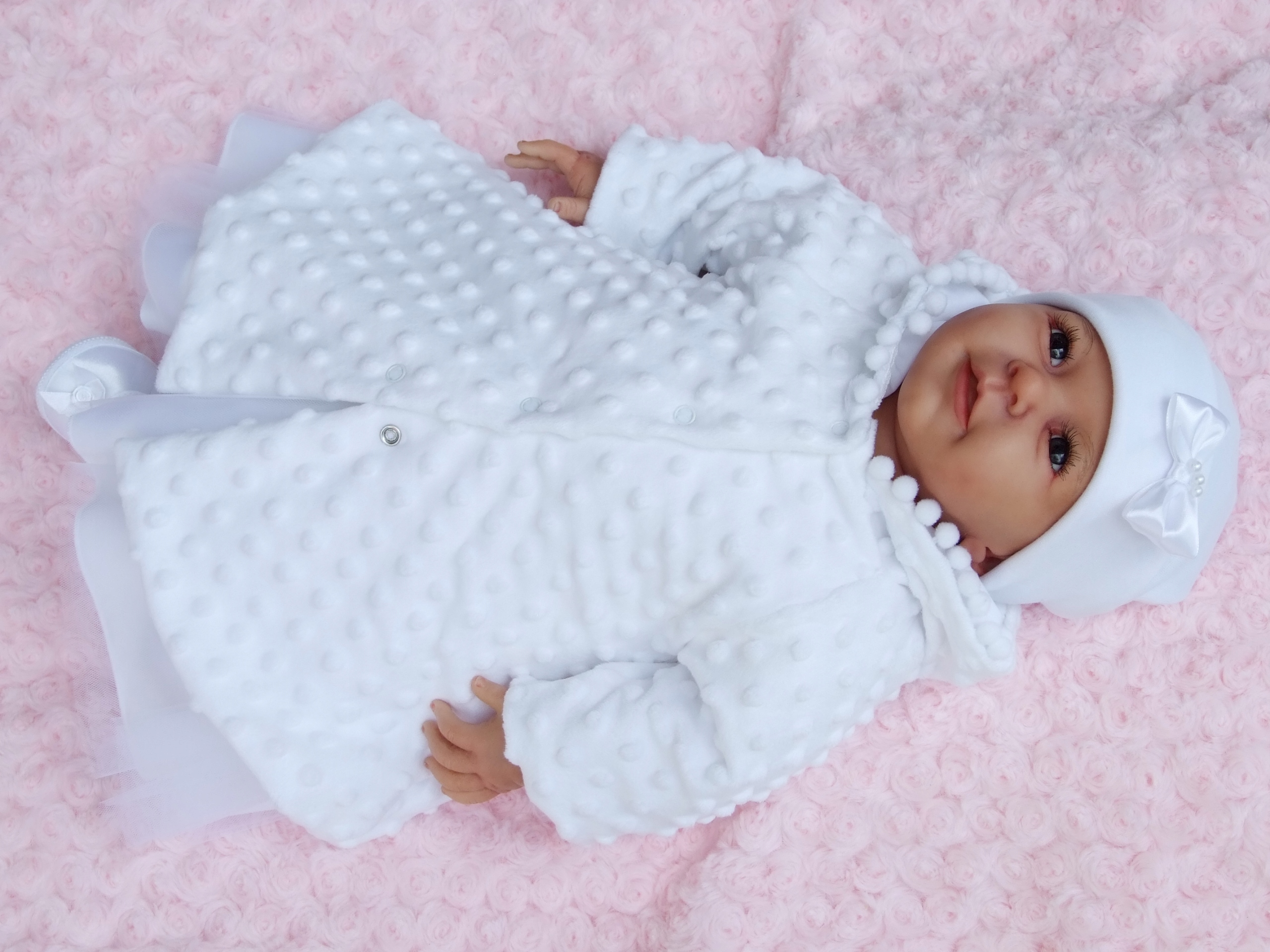 Płaszczyk MINKY ocieplany + czapeczka CHRZEST 68r Rozmiar 68