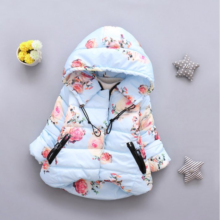 KURTKA DZIECIĘCA CIEPŁA ASYMETRYCZNA KWIATY 92 Długość do bioder