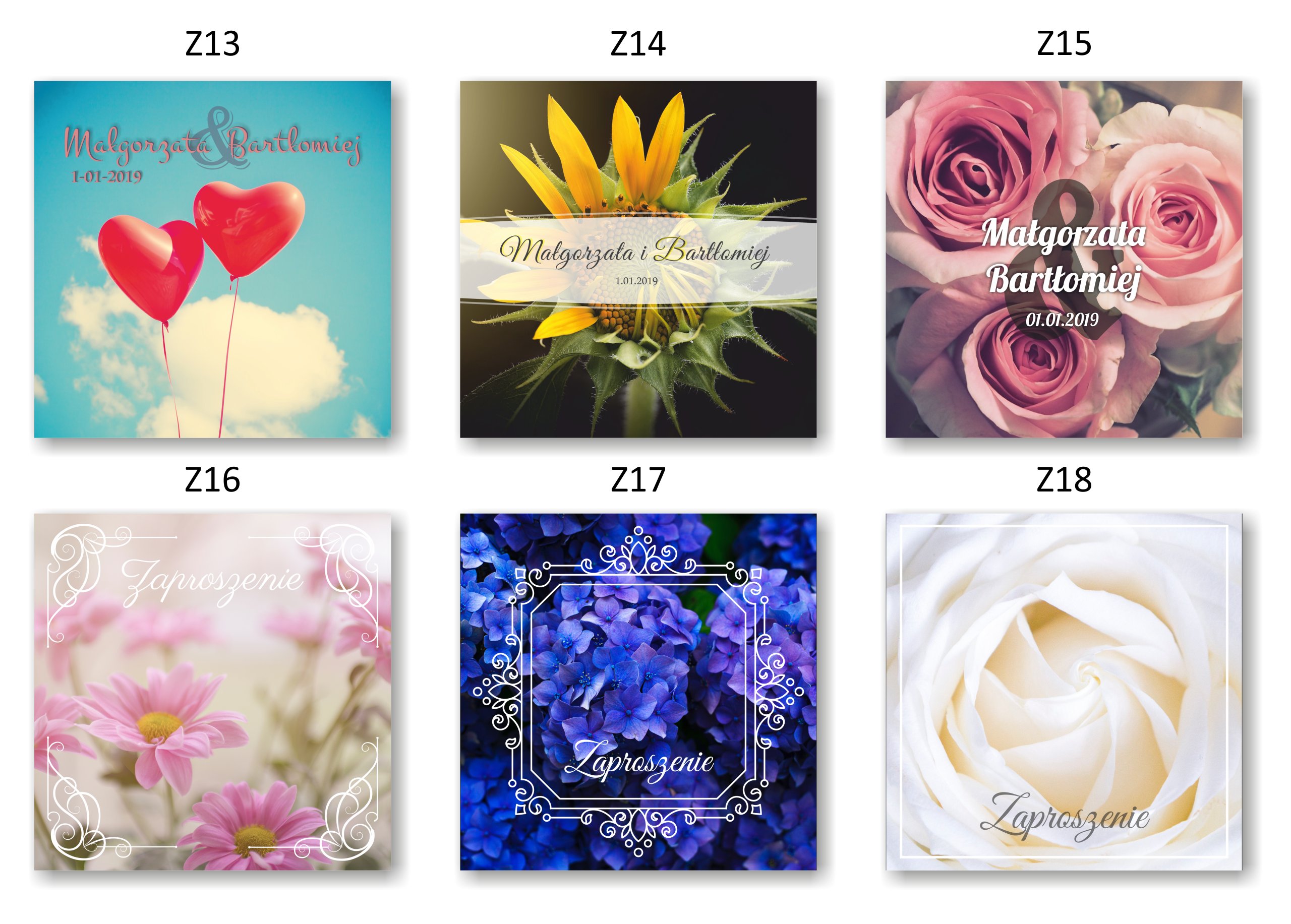 ZAPROSZENIA ŚLUBNE Romantyczne Kwiat Serce kwadrat Kolor dominujący biały