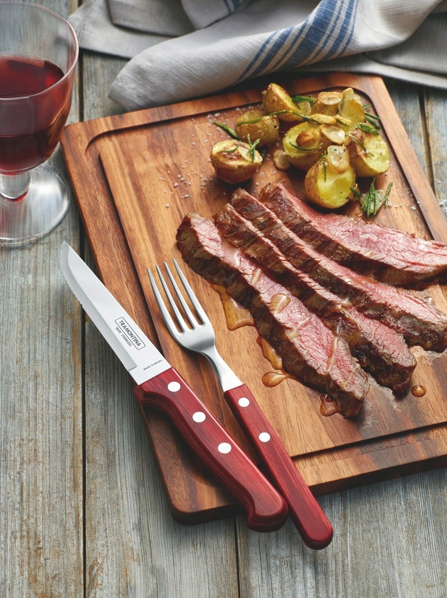TRAMONTINA 12x Widelec 22cm JUMBO Bordowy POLYWOOD Linia Churrasco