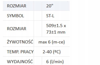 FILTR WKŁAD ZMIĘKCZAJĄCY SLIM 20" 719 Model ST-L SLIM