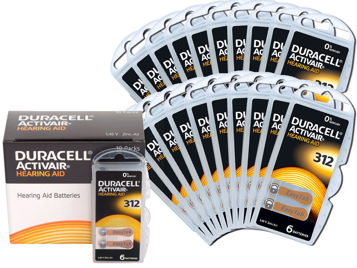 

120x Bateria Słuchowa Duracell 312 PR41 347 ZINCai