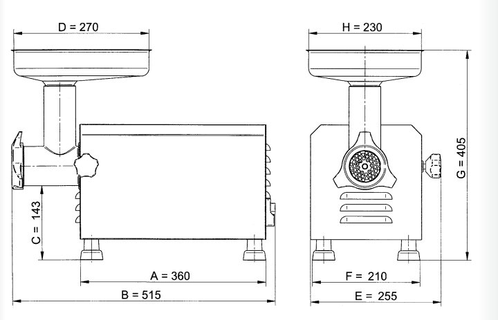 WILK MASZYNKA DO MIĘSA 750W 100KG/H Ma-Ga TC12 FV Kod producenta TC12