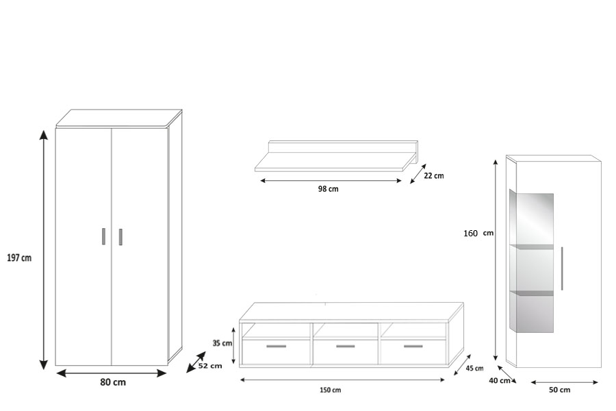 MEBLOŚCIANKA SZARY POŁYSK z LED + SZAFA UBRANIOWA Marka MHL Meble