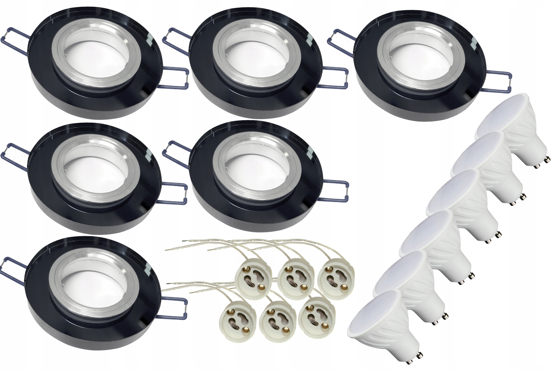 6x skleněné halogenové svítidlo černé Led GU10 4W