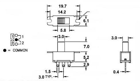 мікро 2poz 3pin повзунковий перемикач 10шт (2868a) код виробника 123