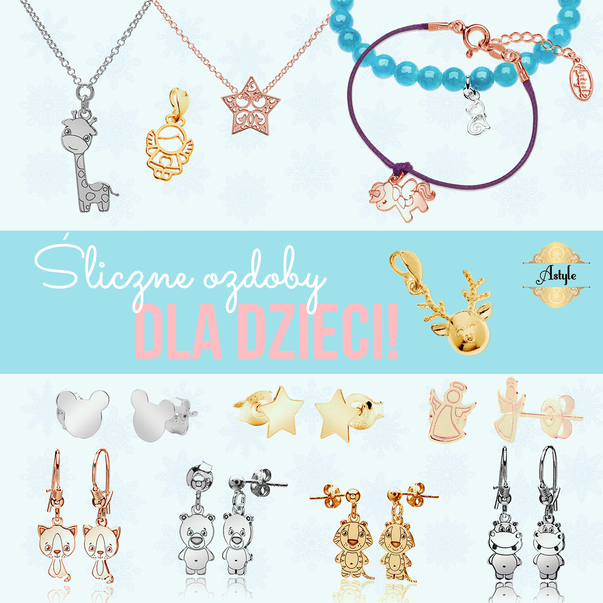 Naszyjnik z kucykiem - konikiem złocenie różowe Materiał Srebro Pozłacany