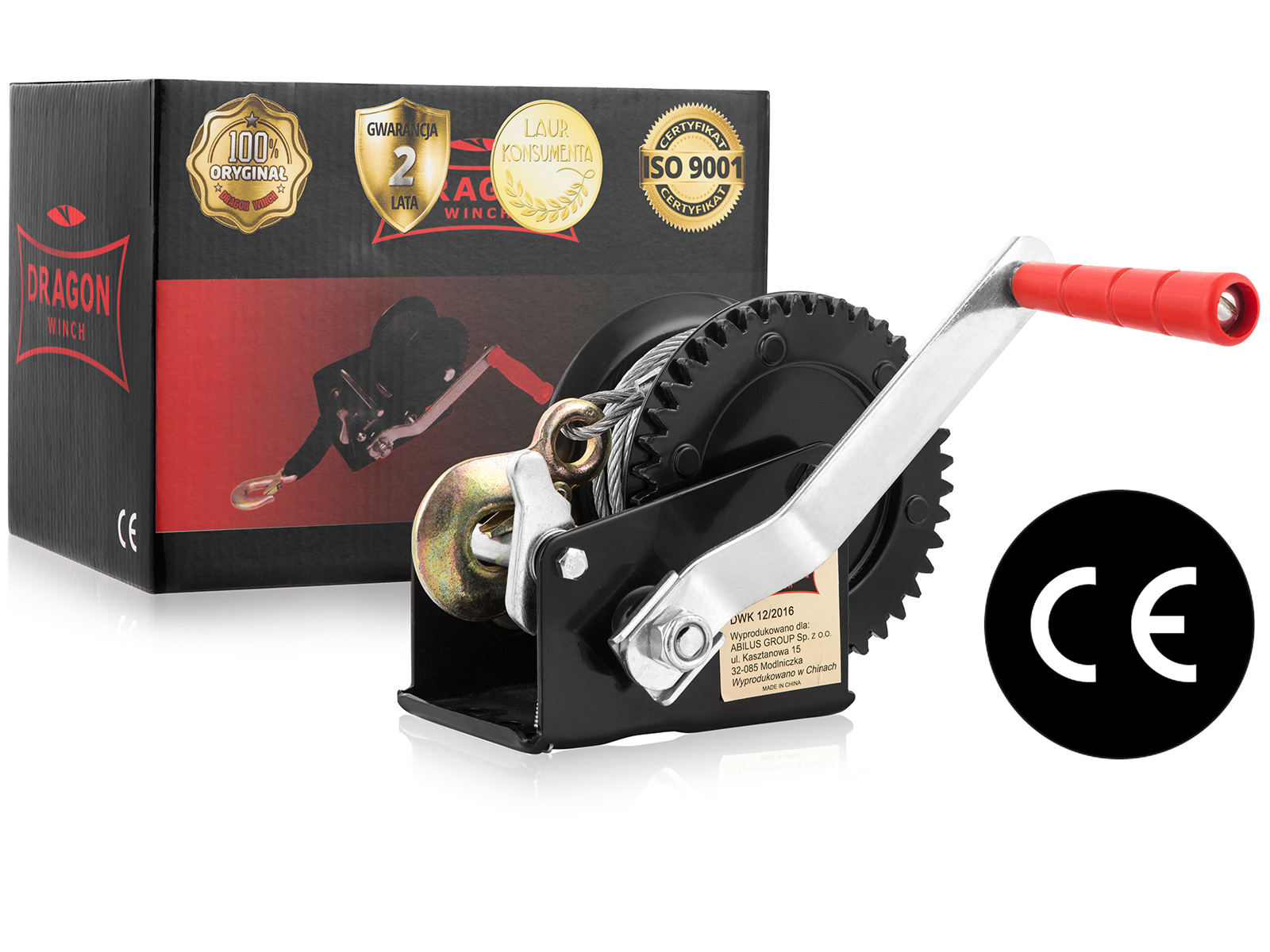 WYCIĄGARKA RĘCZNA KORBOWA LINOWA 545kg WCIĄGARKA lebiodka przenośna DRAGON Kod producenta DWK 12