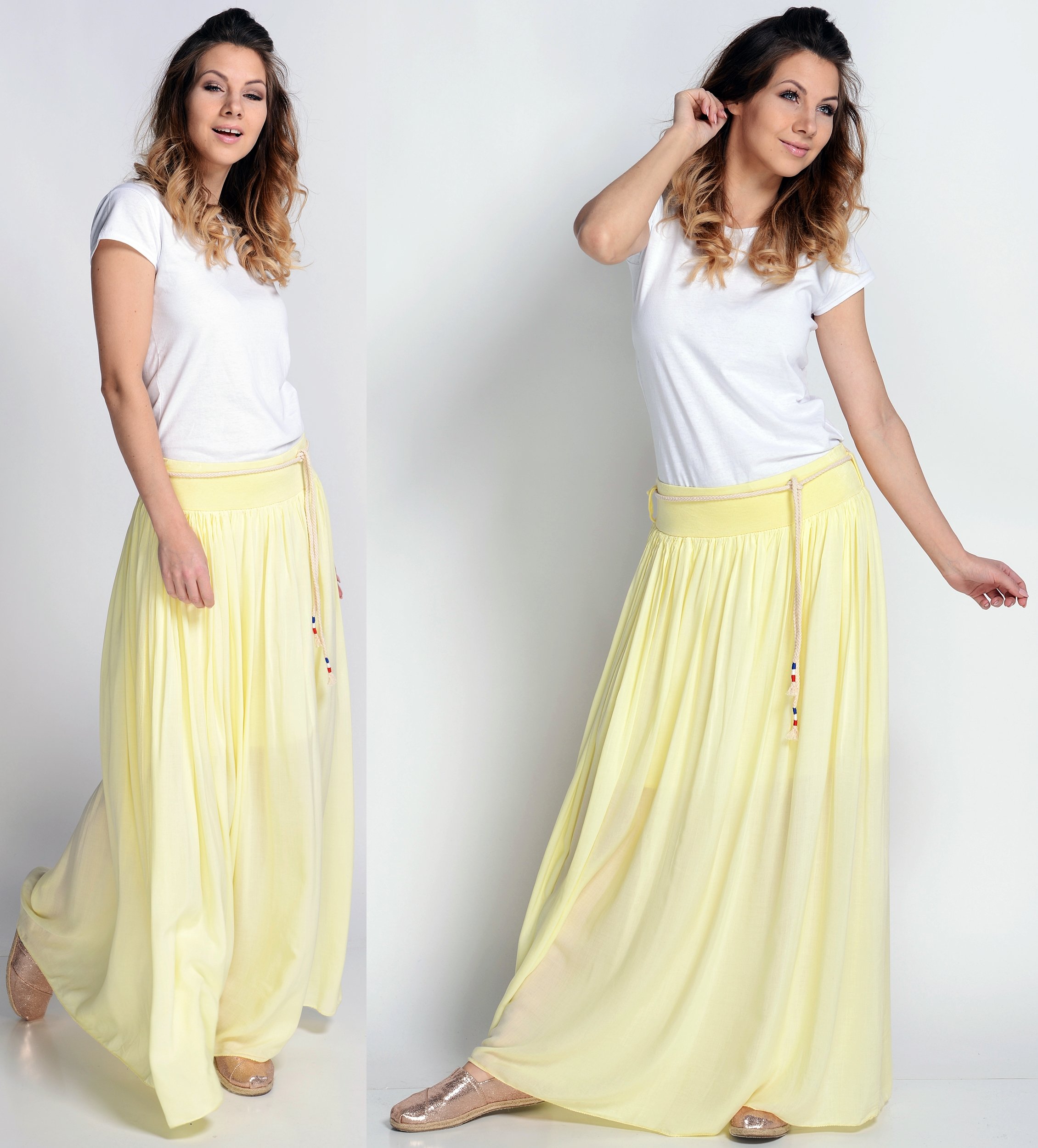 Długa zwiewna SPÓDNICA MAXI ściągacz Wzór dominujący inny wzór