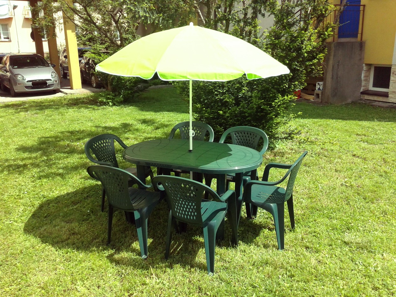 MEBLE OGRODOWE 6+1+PARASOL STÓŁ KRZESŁA ZIELONY Rodzaj stół i krzesła