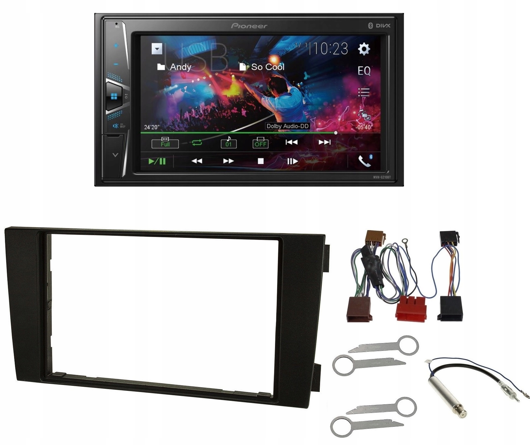 Pioneer MVH-G210BT Bluetooth autorádio Usb MP3 Audi A6 C5 rámček