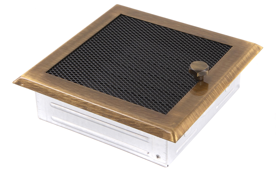 Krbová mřížka 16x16 cm s žaluzií Mosaz Patina