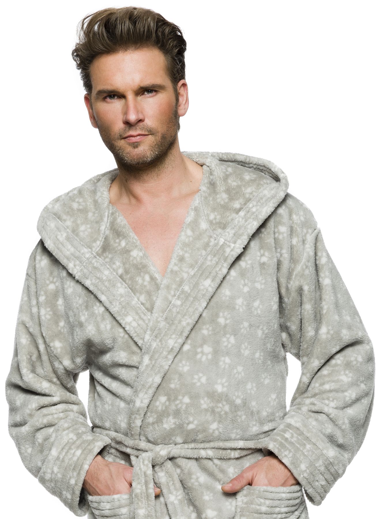 ŁAPKI MIŁY DŁUGI SZLAFROK MĘSKI Z KAPTUREM XL Rozmiar XL