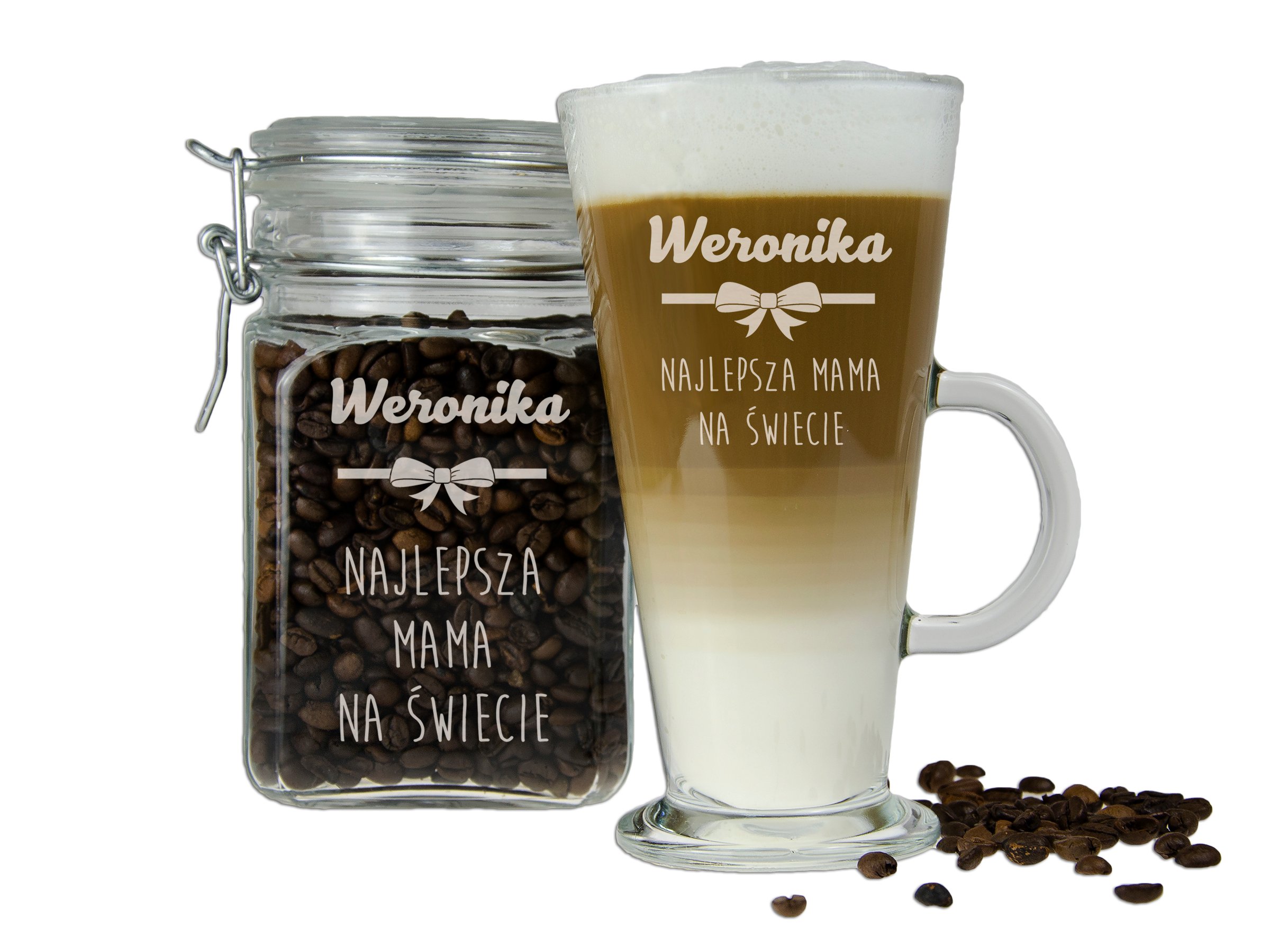 

Słoik + Szklanka Latte Z Grawerem Dla Mamy + Imię