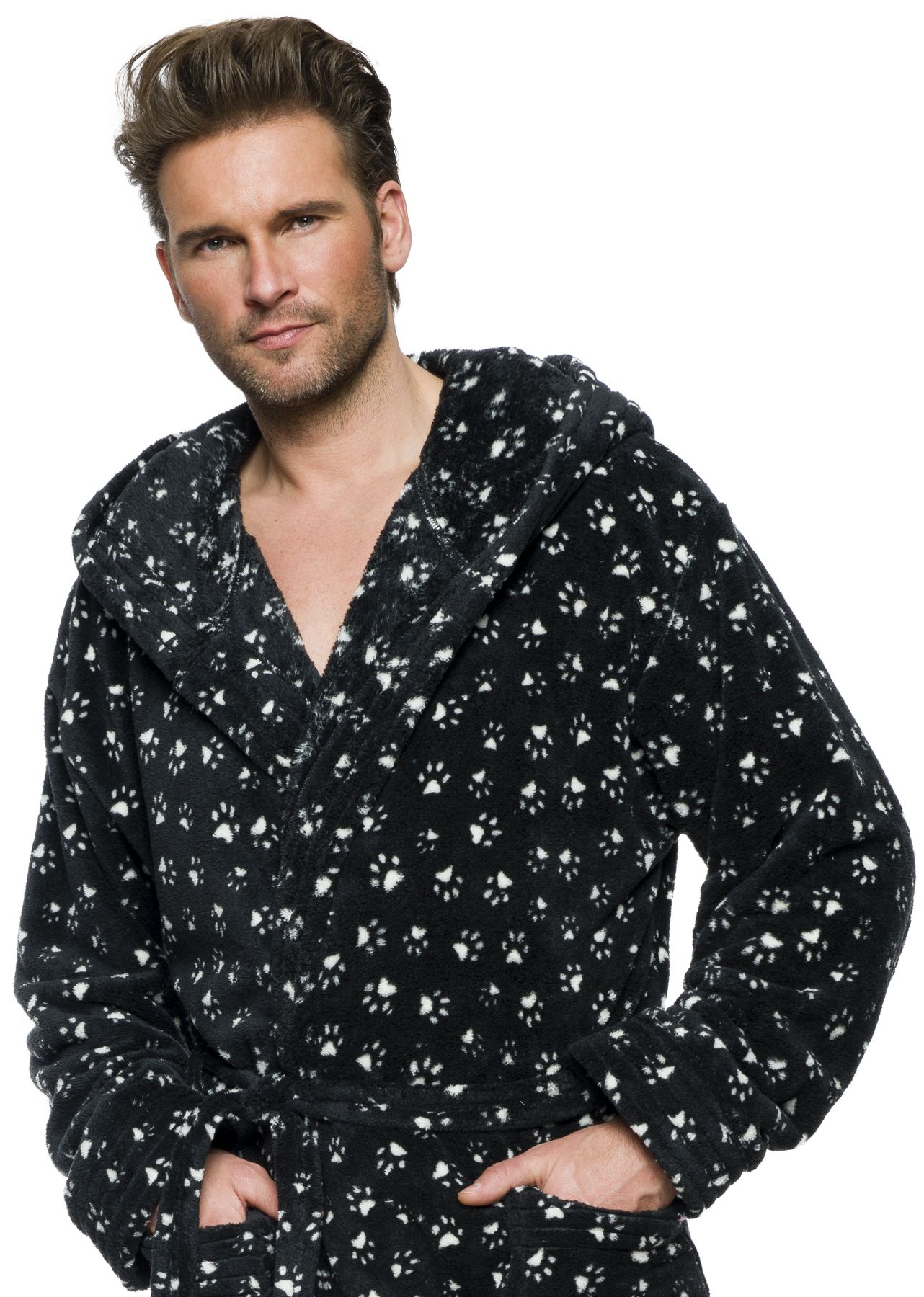 ŁAPKI MIŁY DŁUGI SZLAFROK MĘSKI Z KAPTUREM L Marka L&L