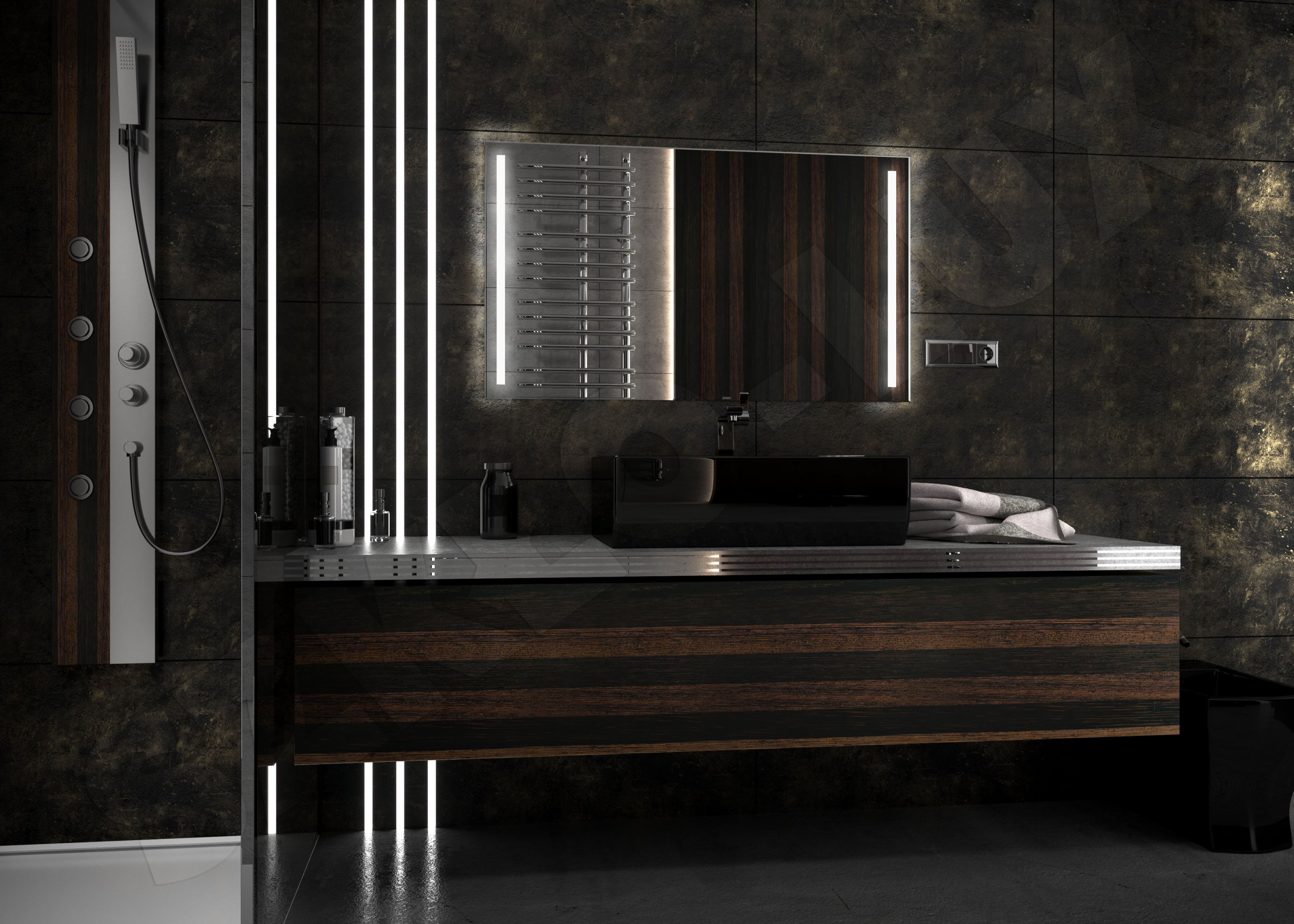 'POWERSTIX' 90*70 LUSTRO PODŚWIETLANE ŁAZIENKOWE Szerokość 900 mm