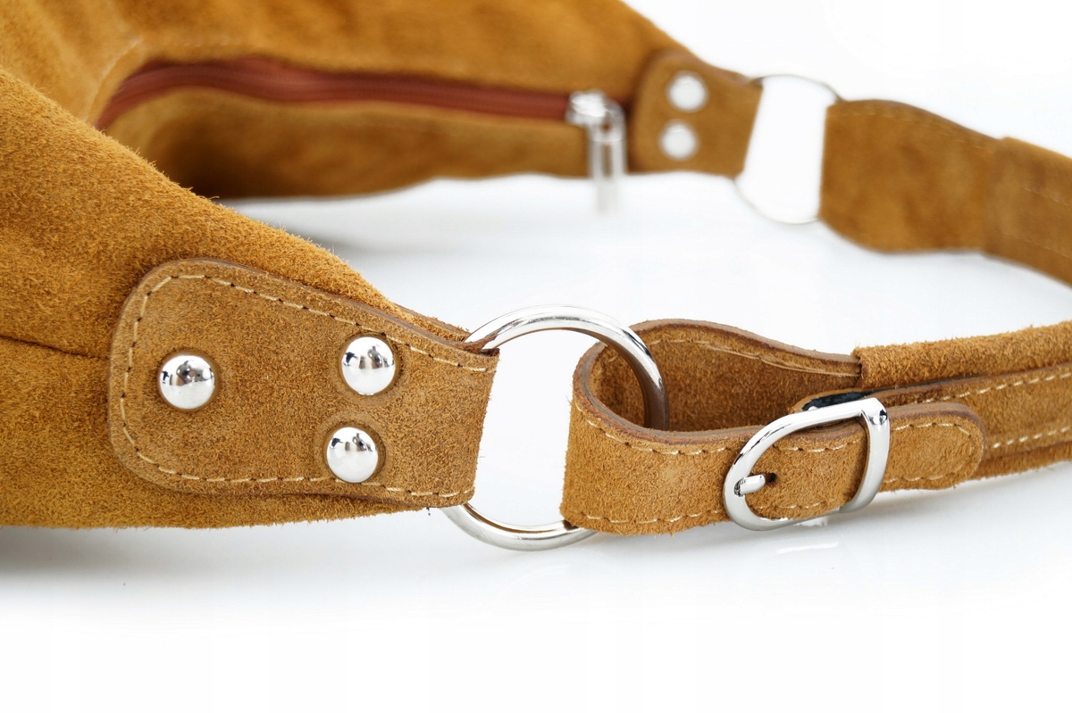 TOREBKA SKÓRZANA zamsz worek suwaki V318 c.zielona Wzór dominujący bez wzoru