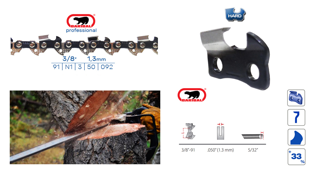 Łańcuch Tnący 3/8 '' 1,3 mm 56 ogniw Pełne Dłuto Marka Baribal