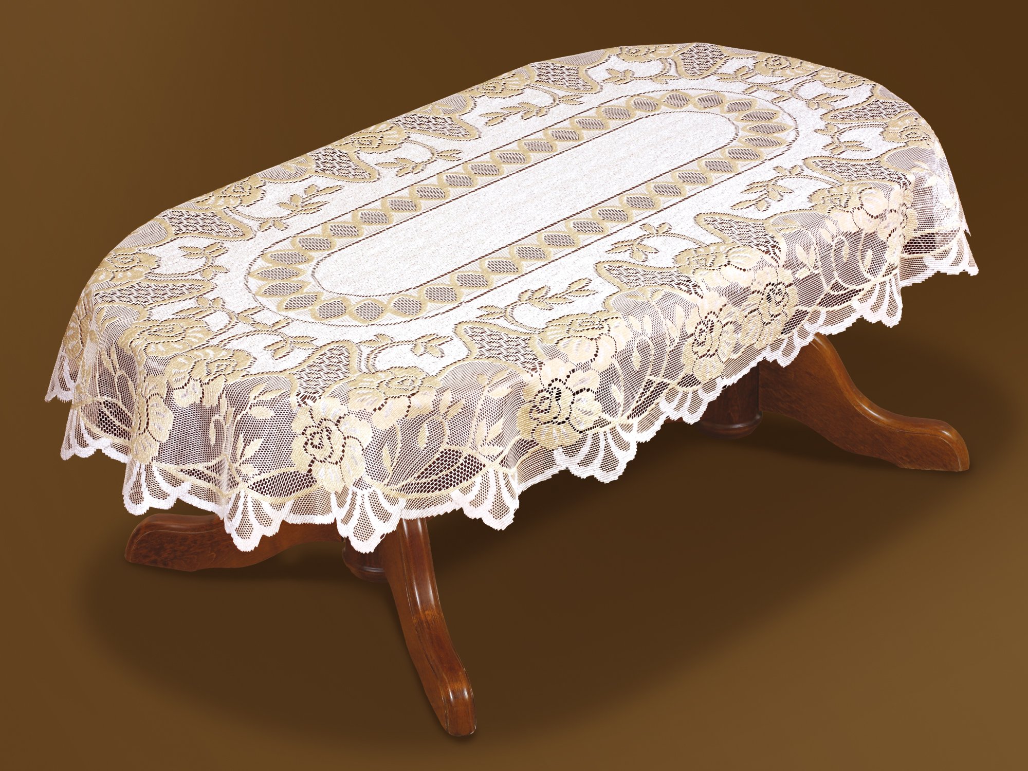 !KREMOWY OBRUS ŻAKARDOWY 20260 OWALNY 300x150CM Typ obrus