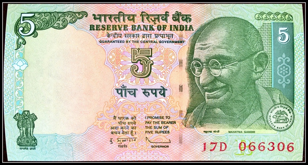 Banknot Indie 5 Rupii 2011r. UNC