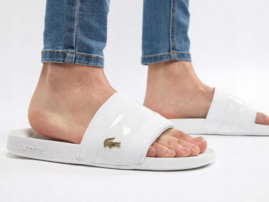Lacoste Białe Klapki Złote Logo 42