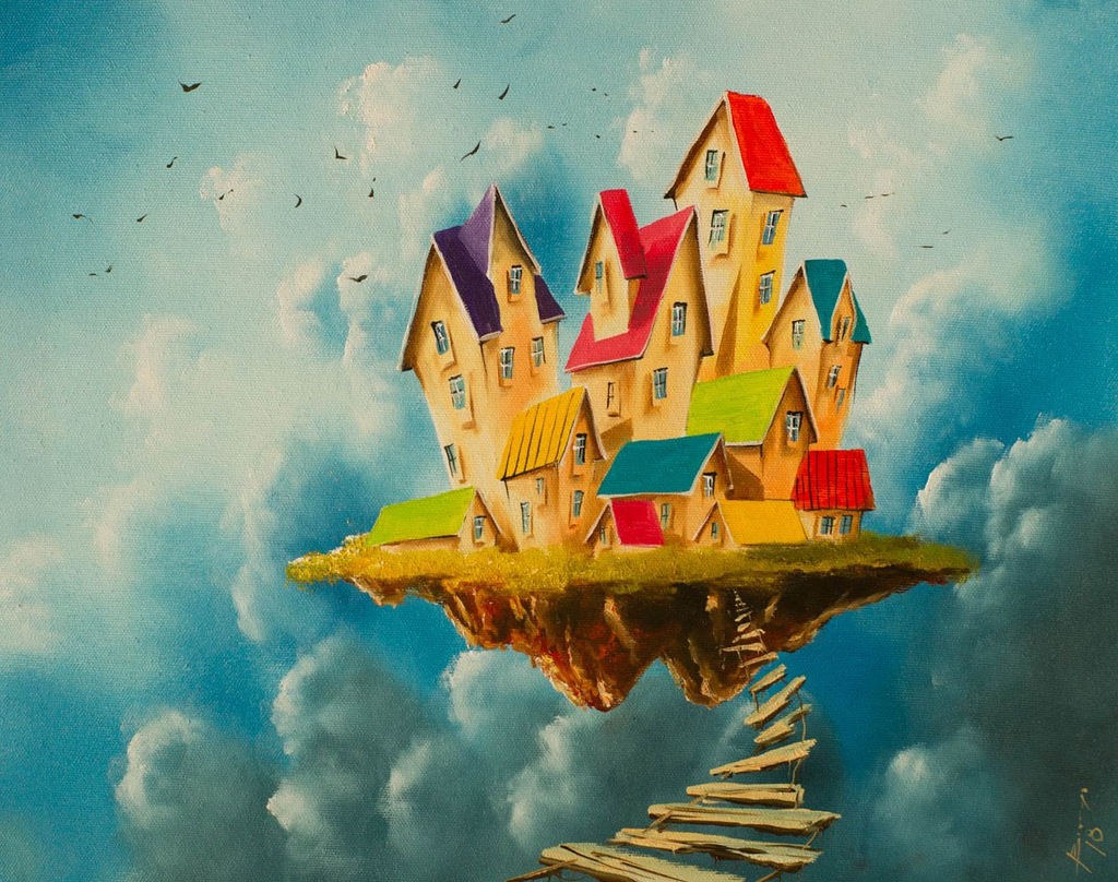 wysepka DUŻY OBRAZ OLEJNY na PŁÓTNIE surrealizm