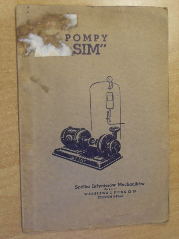 FABRYKA POMP SIM KATALOG 1939  Spółka Inżynierów