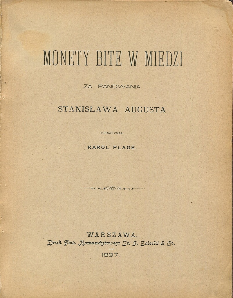 Plage MONETY BITE W MIEDZI STANISŁAW AUGUST 1897