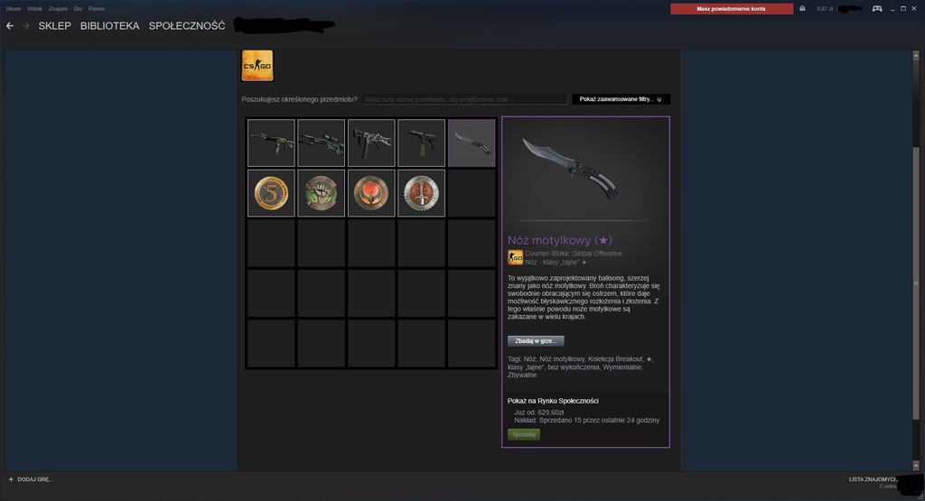 KONTO STEAM CS:GO INNE GRY NÓŻ MOTYLKOWY TRADE BAN