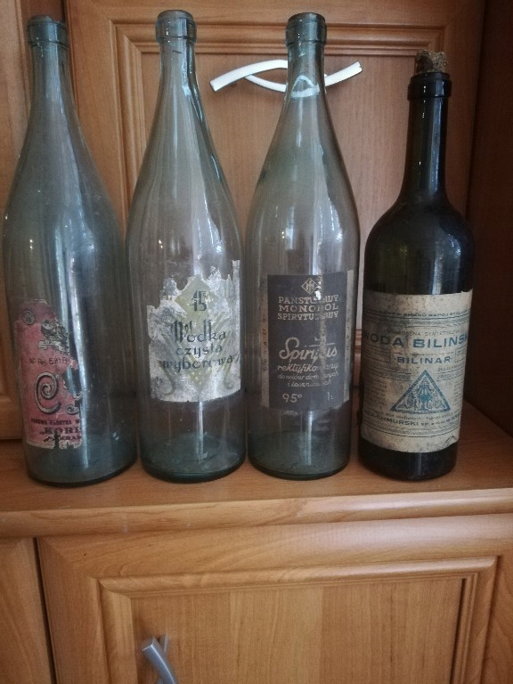 Przedwojenne butelki wódka, spirytus woda bilińska