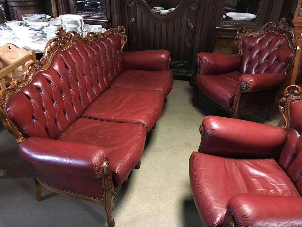 Sofa + 2 fotele skórzane ANTYKI Domański