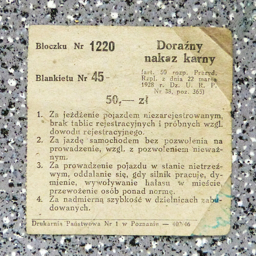 MANDAT - DORAŹNY NAKAZ KARNY - 1928 / 1948