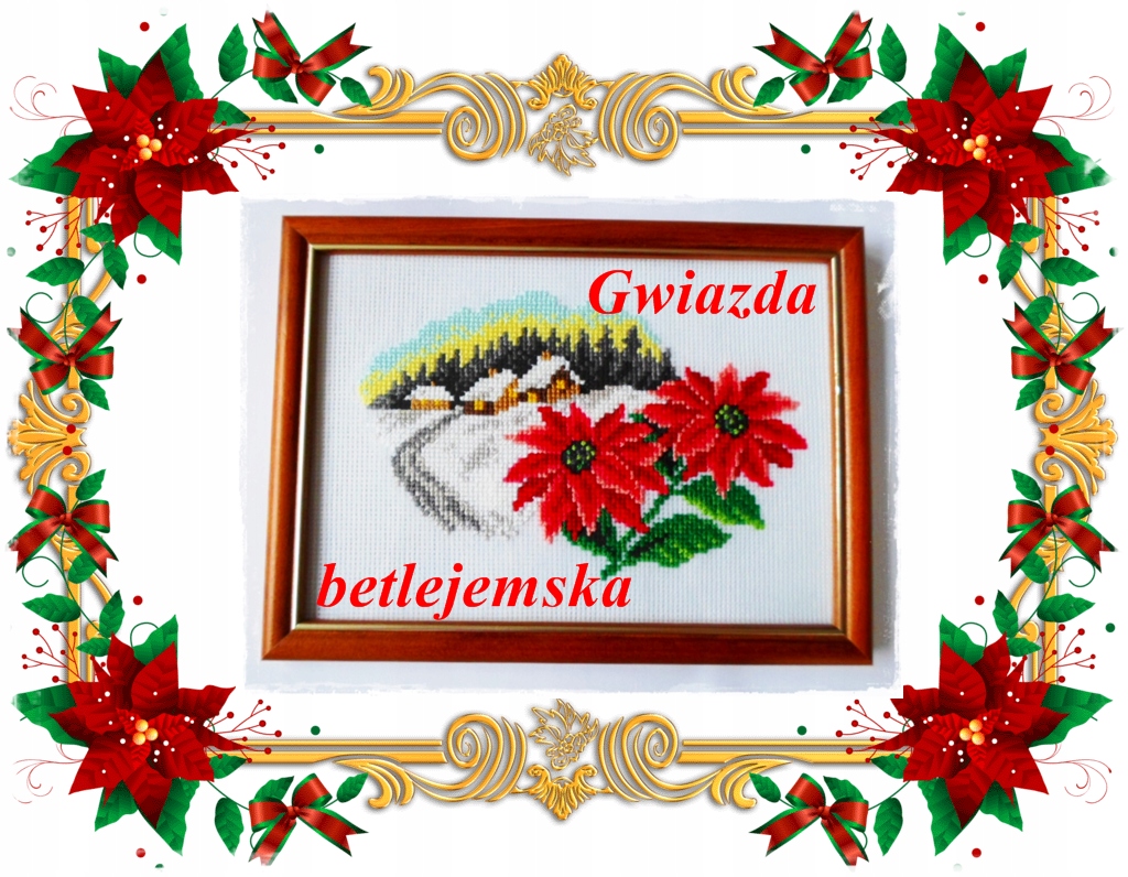 Haft krzyżykowy, obraz, gwiazda betlejemska.