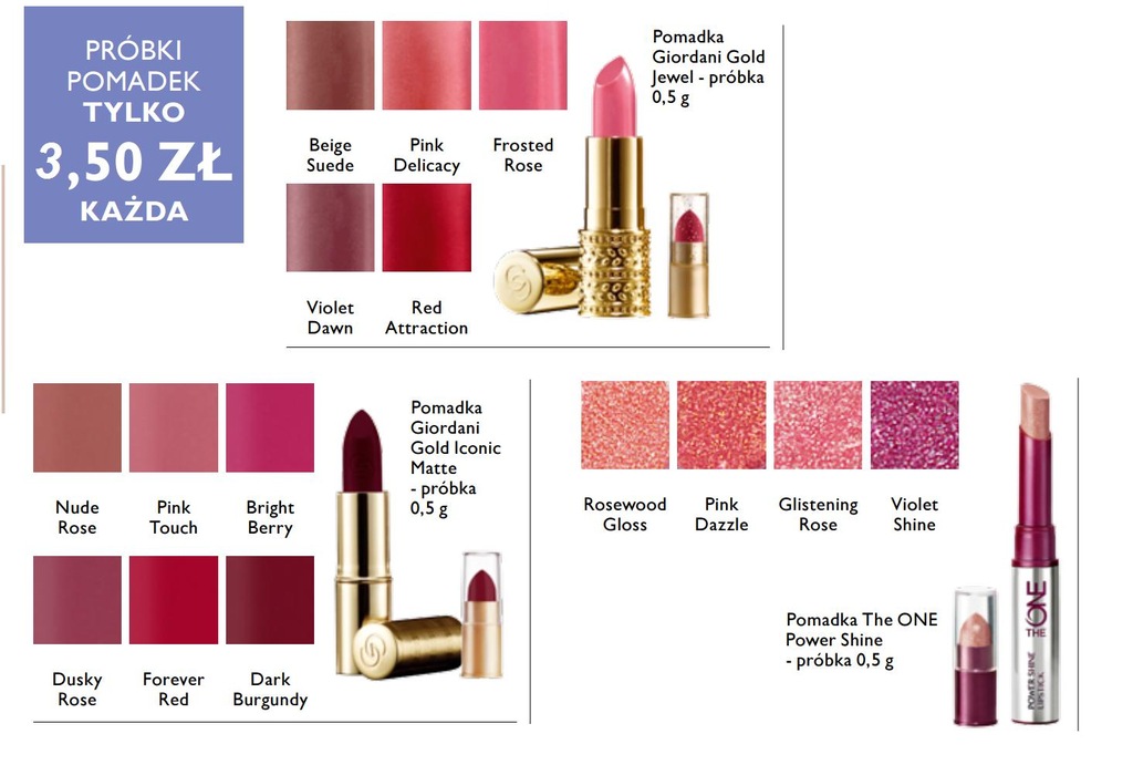 ORIFLAME próbki pomadek różne rodzaje