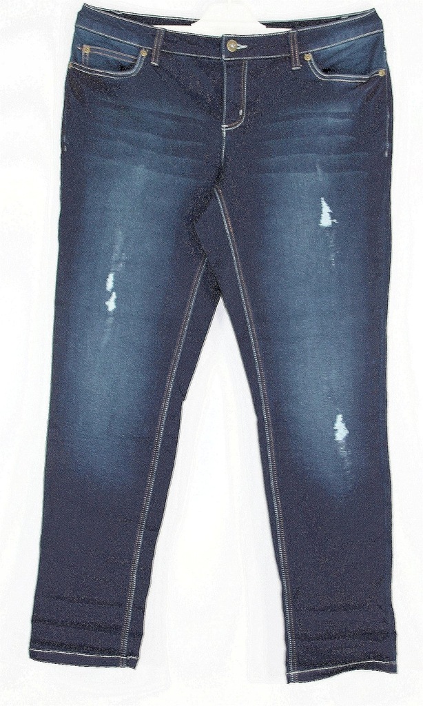 Spodnie jeans miękkie stretch z łatami granat R 42