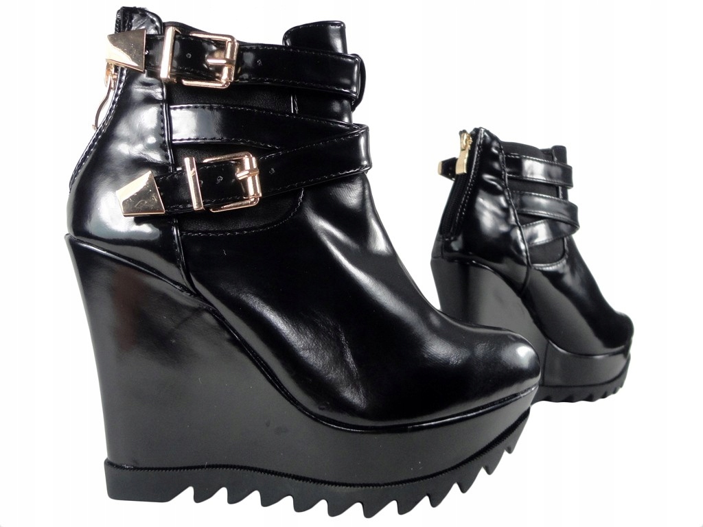 CZARNE BOTKI BUTY DAMSKIE NA KOTURNIE 37